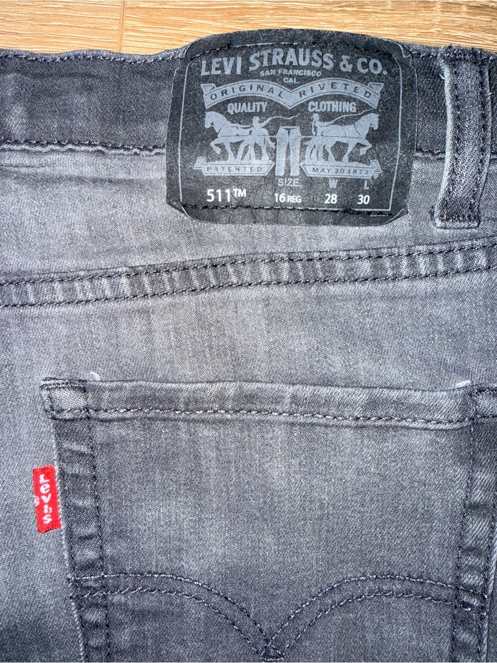 Levi's 511 Slim Straight Jeans - Charcoal Gray boys size 16 adjustable waist